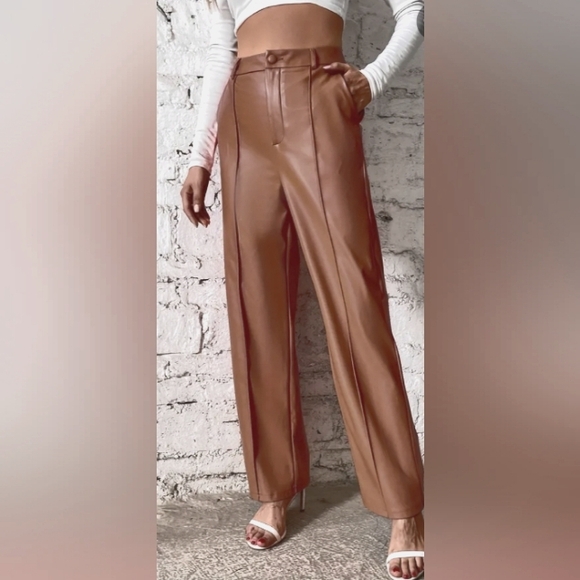 Vegan leather Straight Leg Women's Pants - Picture 1 of 3